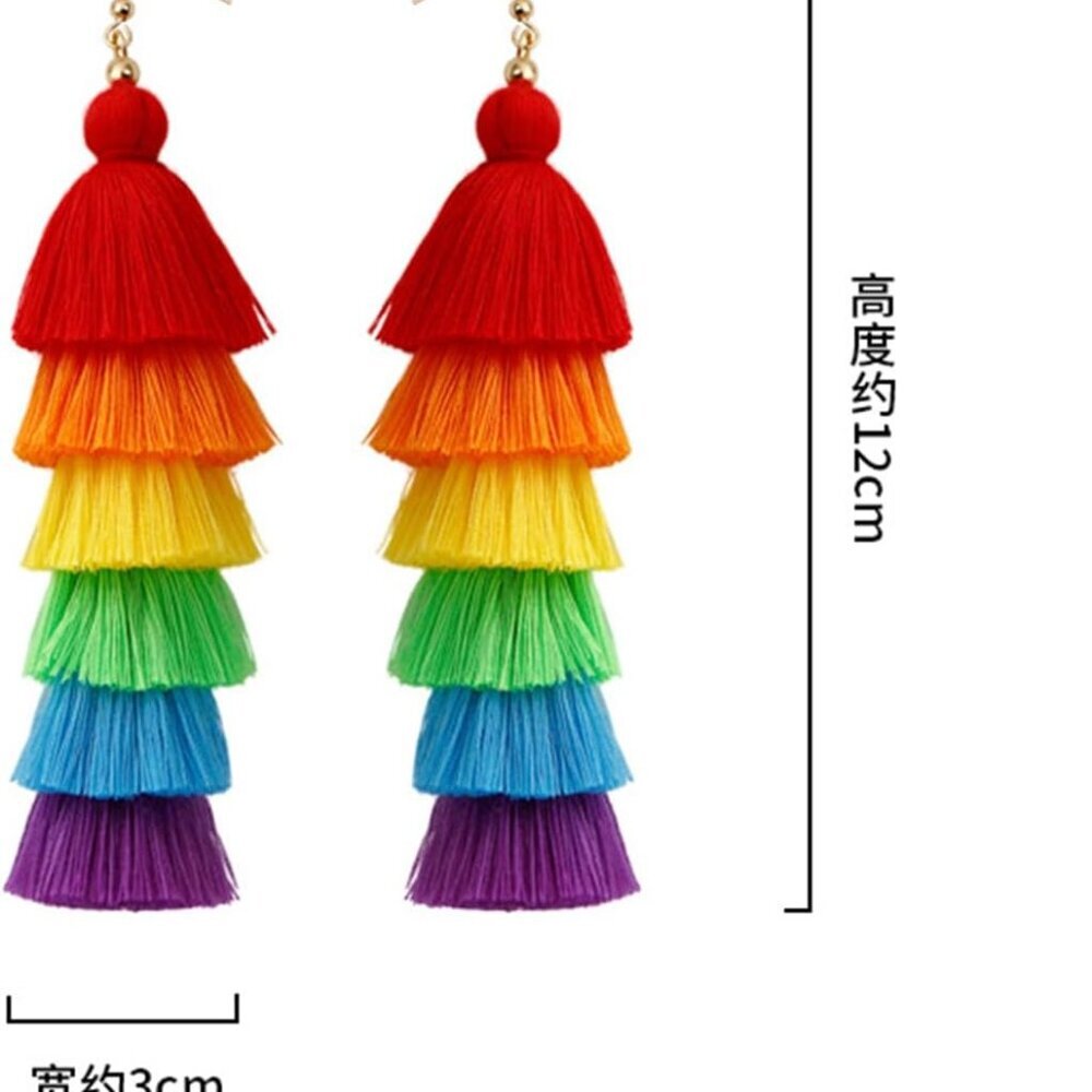 3 Tier Layered Colorful Tassel Earrings Bohemian Big Dangle Drop Fashion Jewelry - Picture 2 of 5